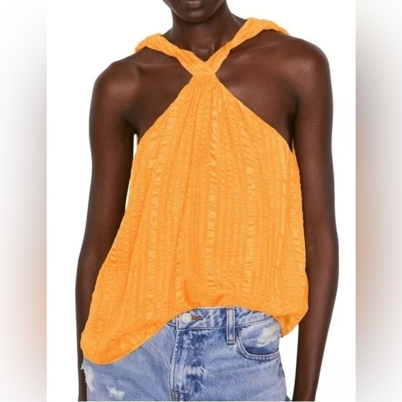 Frame Denim Tops - FRAME Halter Crinkled Silk Blouse